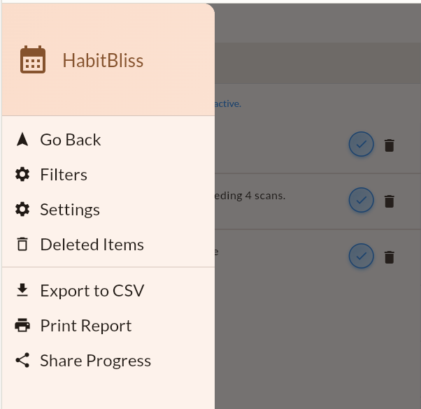 HabitBliss Main Drawer Screenshot