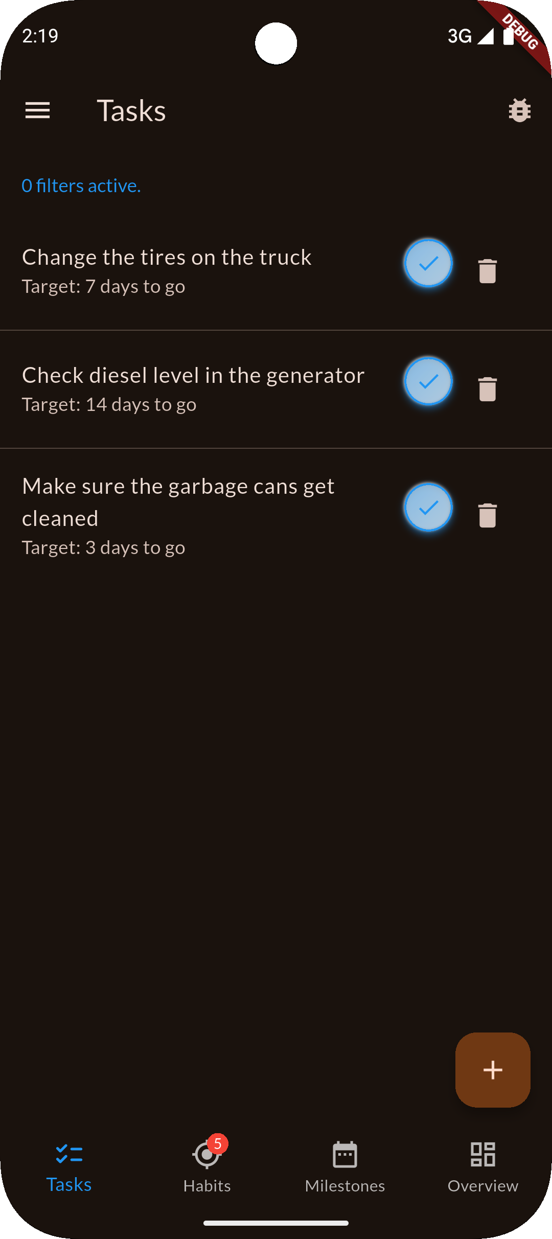 HabitBliss Tasks Page Screenshot